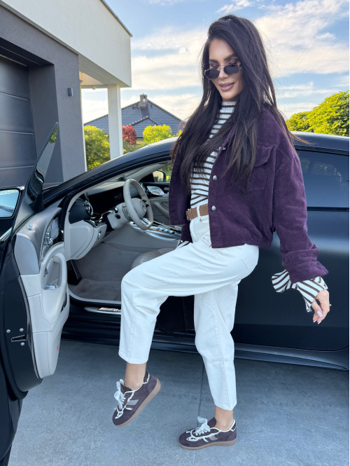 Kremowe spodnie jeans z paskiem Fobis 24 - photo #46