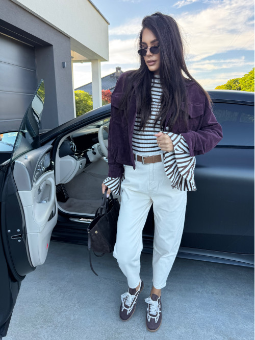 Kurtka sztruksowa bawełniana na guziki bordowa MARLENA 52 - photo #55