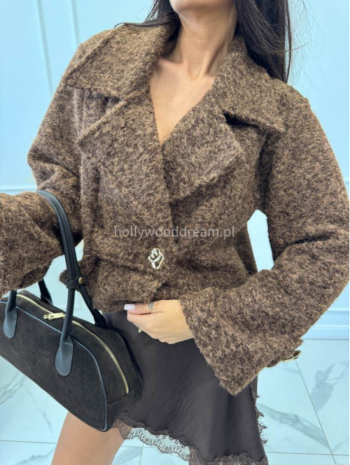 Koniakowy płaszcz krótki flauszowy SYLWIA 19 - photo #9