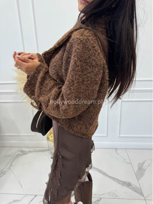Koniakowy płaszcz krótki flauszowy SYLWIA 19 - photo #11
