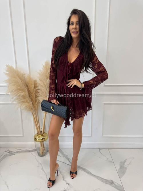 Bordowy kombinezon z koronki z wiązaniem MICHAŁ 19 - photo #6