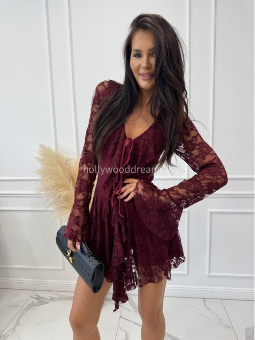 Bordowy kombinezon z koronki z wiązaniem MICHAŁ 19 - photo #11