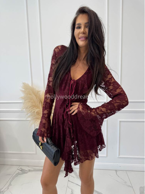 Bordowy kombinezon z koronki z wiązaniem MICHAŁ 19 - photo #12