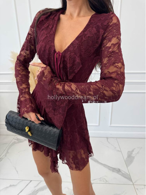 Bordowy kombinezon z koronki z wiązaniem MICHAŁ 19 - photo #14