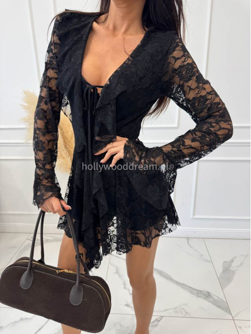 Czarny kombinezon z koronki z wiązaniem MICHAŁ 19 - photo #1