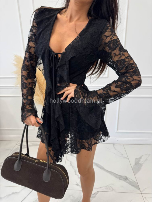 Czarny kombinezon z koronki z wiązaniem MICHAŁ 19 - photo #2