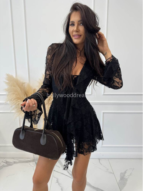 Czarny kombinezon z koronki z wiązaniem MICHAŁ 19 - photo #5