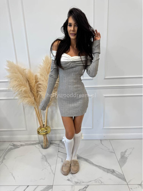 Szara sukienka mini dzianinowa al'a hiszpanka ANKA 09 - photo #8