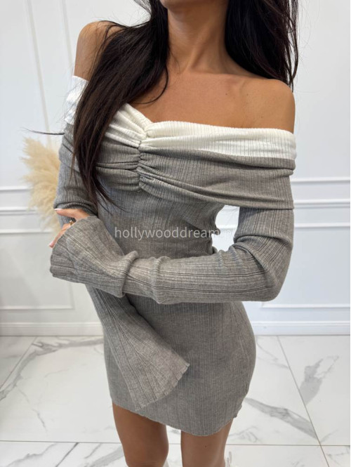 Szara sukienka mini dzianinowa al'a hiszpanka ANKA 09 - photo #14