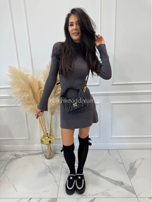 Szara sukienka sweterkowa z rozkloszowanym dołem JOASIA 09 - photo #9