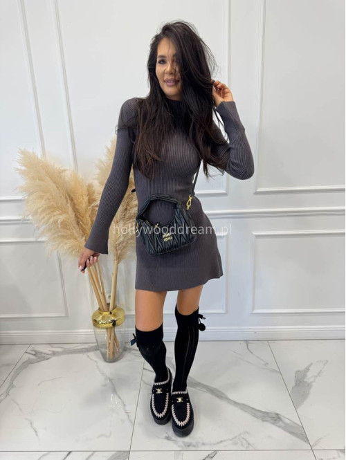 Szara sukienka sweterkowa z rozkloszowanym dołem JOASIA 09 - photo #11