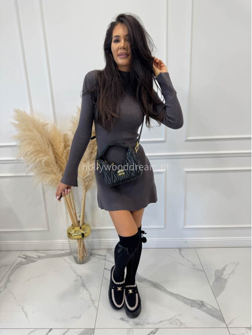 Szara sukienka sweterkowa z rozkloszowanym dołem JOASIA 09 - photo #12