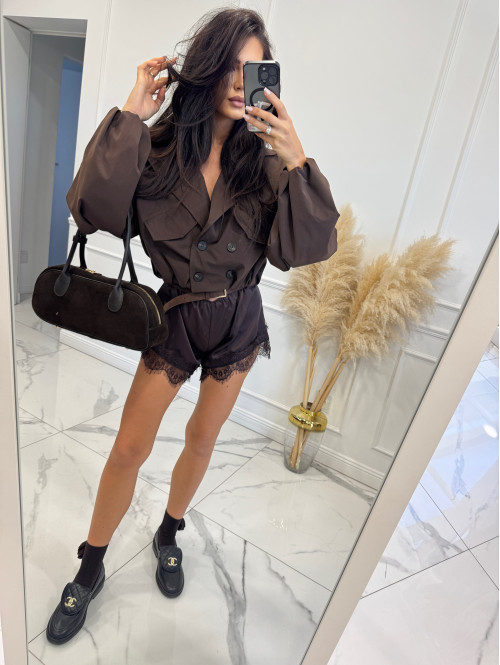 Brązowa kurtka krótka z bufiastymi rękawami zapinana na guziki RELA 19 Brązowa kurtka krótka z bufiastymi rękawami zapinana na guziki RELA 19 - photo #8