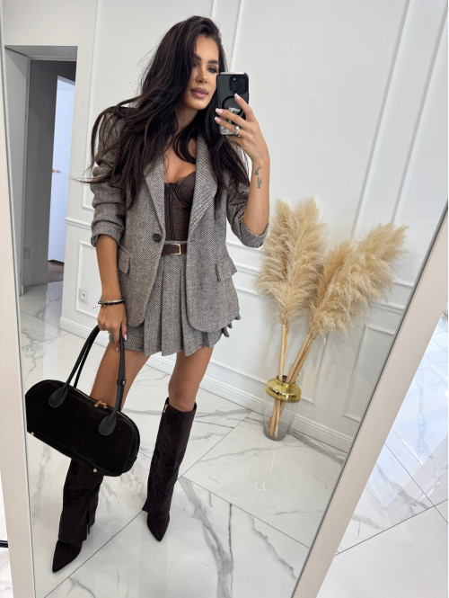 Czekoladowo-kremowa spódniczka mini plisowana w jodełkę HELENA 19 - photo #32