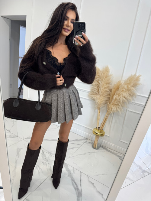 Czekoladowo-kremowa spódniczka mini plisowana w jodełkę HELENA 19 - photo #34