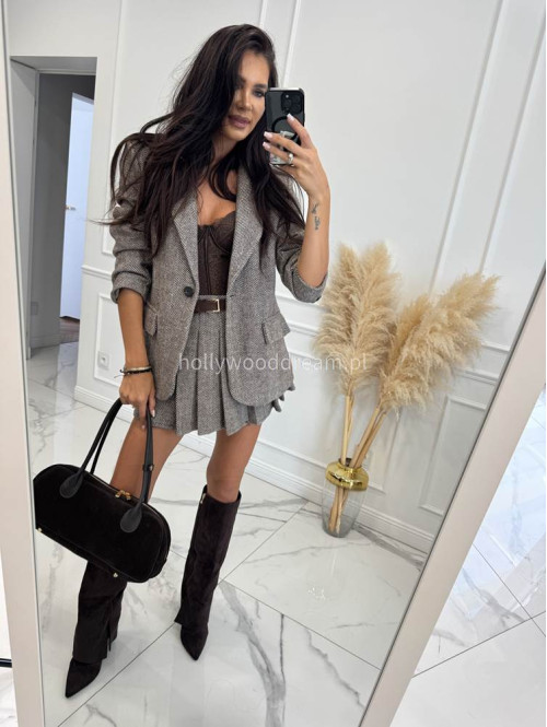 Czekoladowo-kremowa spódniczka mini plisowana w jodełkę HELENA 19 - photo #45