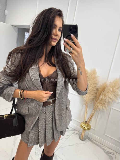 Czekoladowo-kremowa spódniczka mini plisowana w jodełkę HELENA 19 - photo #50