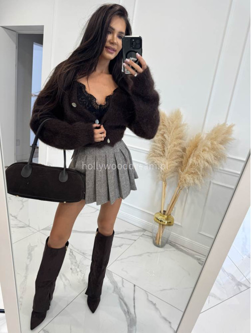 Czekoladowo-kremowa spódniczka mini plisowana w jodełkę HELENA 19 - photo #56