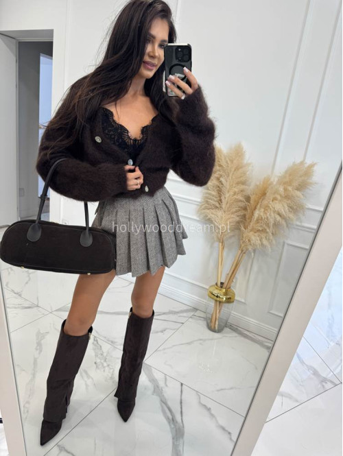 Czekoladowo-kremowa spódniczka mini plisowana w jodełkę HELENA 19 - photo #57