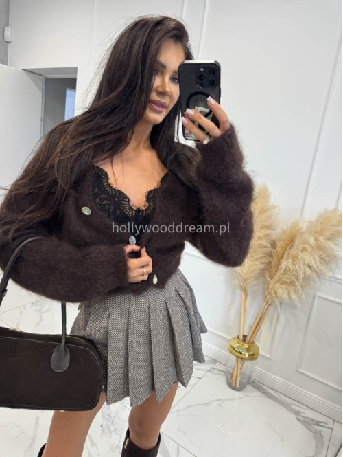 Czekoladowo-kremowa spódniczka mini plisowana w jodełkę HELENA 19 - photo #58