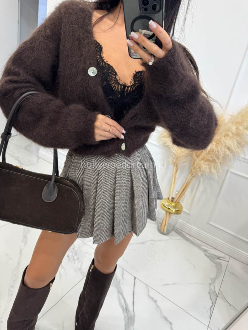 Czekoladowo-kremowa spódniczka mini plisowana w jodełkę HELENA 19 - photo #59