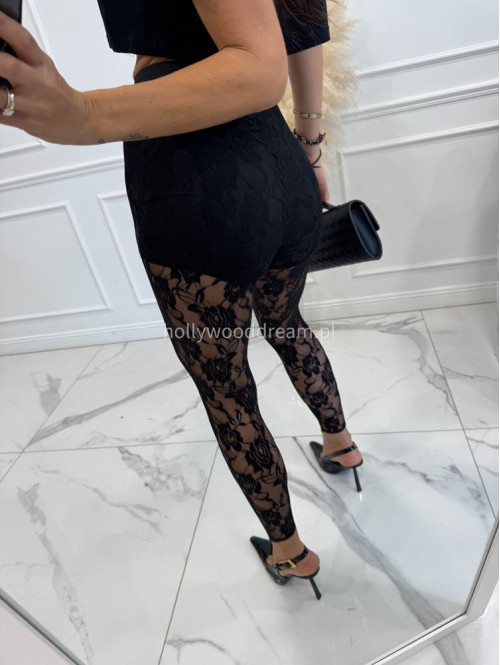 Czarne legginsy koronkowe z zapiętką GLAMOUR 163 - photo #8