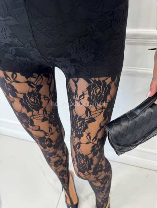 Czarne legginsy koronkowe z zapiętką GLAMOUR 163 - photo #9