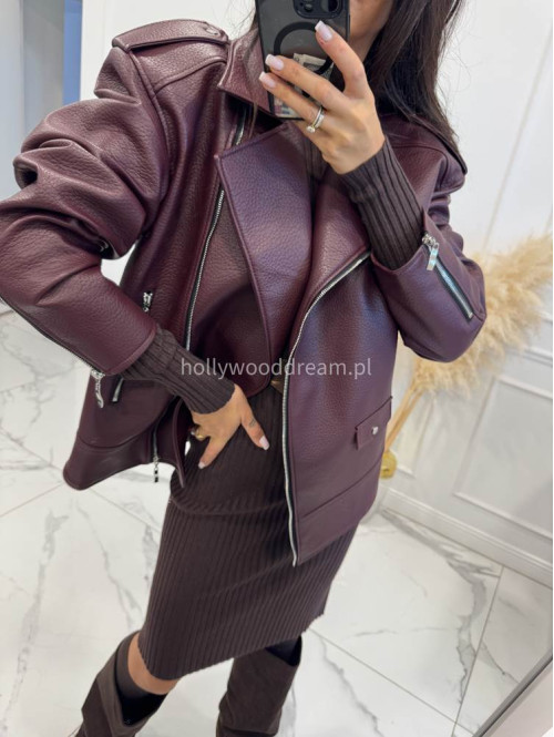 Kurtka oversize zapinana na zamek z kieszeniami, skóra węża bordowa KESJA 25 - photo #19