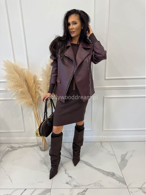 Kurtka oversize zapinana na zamek z kieszeniami, skóra węża bordowa KESJA 25 - photo #22