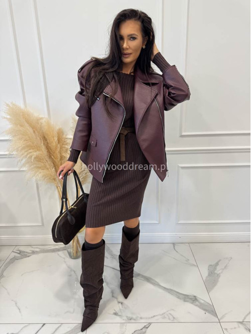 Kurtka oversize zapinana na zamek z kieszeniami, skóra węża bordowa KESJA 25 - photo #24