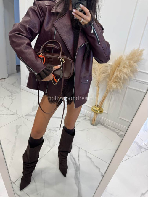 Kurtka oversize zapinana na zamek z kieszeniami, skóra węża bordowa KESJA 25 - photo #30