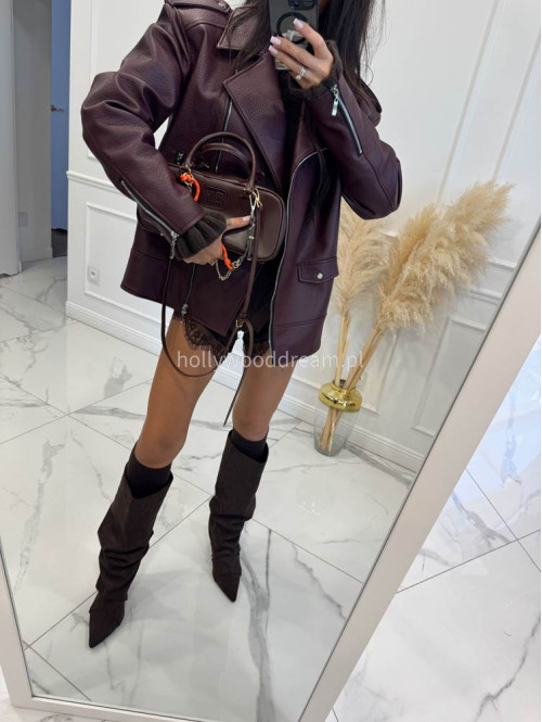 Kurtka oversize zapinana na zamek z kieszeniami, skóra węża bordowa KESJA 25 - photo #32