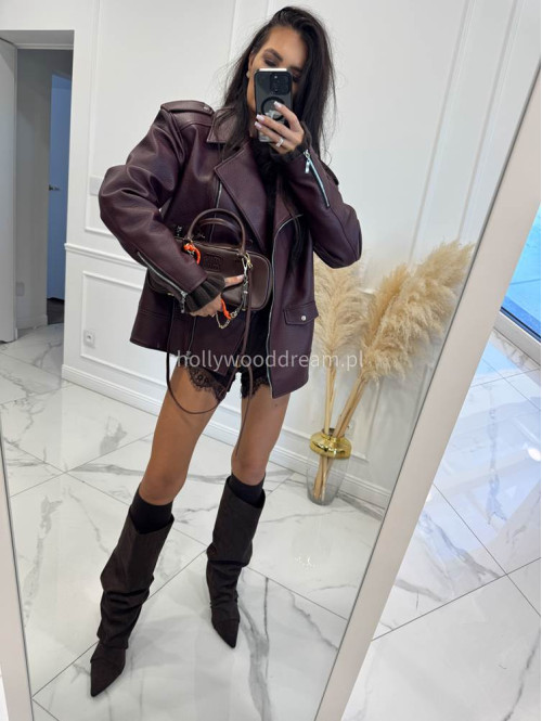 Kurtka oversize zapinana na zamek z kieszeniami, skóra węża bordowa KESJA 25 - photo #33