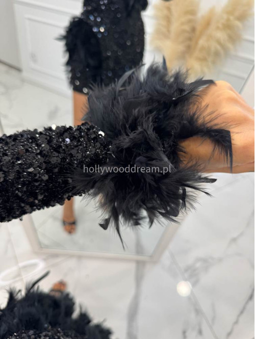 Czarna sukienka asymetryczna cekinowa z piórami Amanda 24 - photo #31