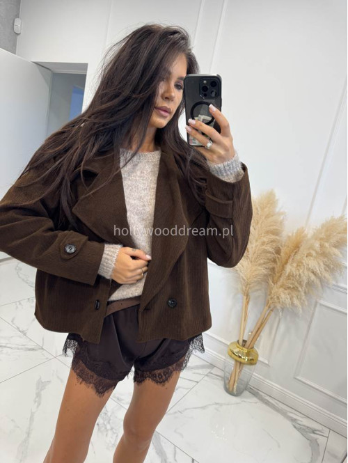 Czekoladowa kurtka sztruksowa krótka STELLA 17 - photo #4