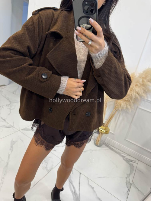 Czekoladowa kurtka sztruksowa krótka STELLA 17 - photo #5