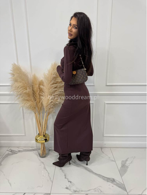 Czekoladowy komplet elegancki top+spódnica midi WIKTORIA 169 - photo #11
