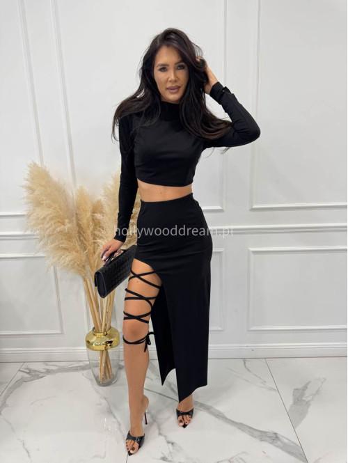 Czarny komplet elegancki top+spódnica midi WIKTORIA 169 - photo #4