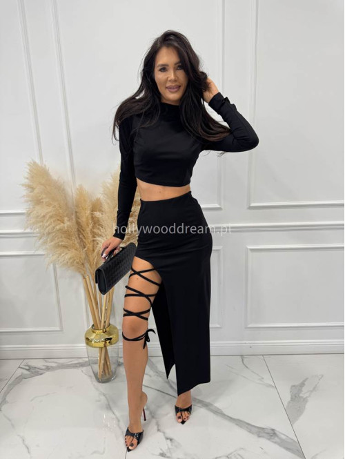 Czarny komplet elegancki top+spódnica midi WIKTORIA 169 - photo #5