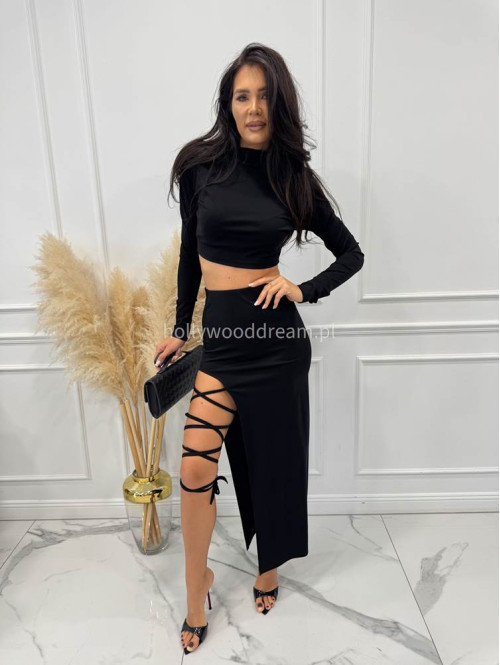 Czarny komplet elegancki top+spódnica midi WIKTORIA 169 - photo #6