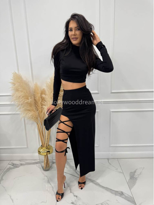 Czarny komplet elegancki top+spódnica midi WIKTORIA 169 - photo #7