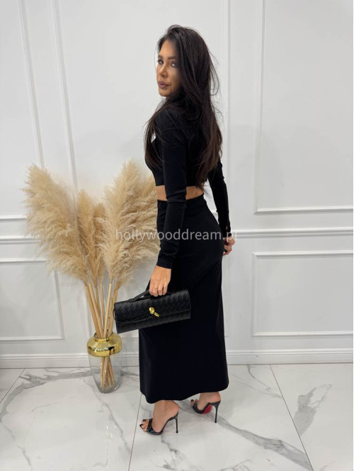Czarny komplet elegancki top+spódnica midi WIKTORIA 169 - photo #11