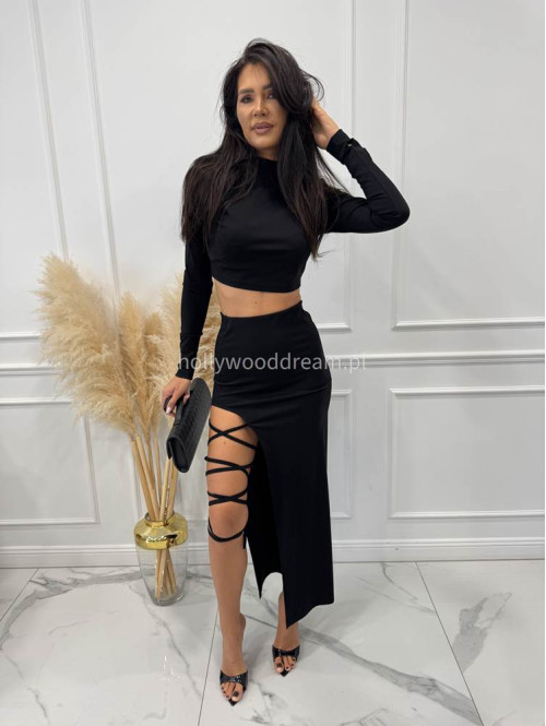 Czarny komplet elegancki top+spódnica midi WIKTORIA 169 - photo #12