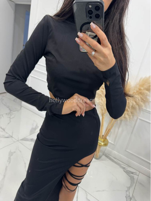 Czarny komplet elegancki top+spódnica midi WIKTORIA 169 - photo #15