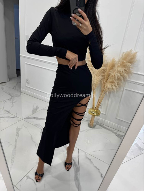 Czarny komplet elegancki top+spódnica midi WIKTORIA 169 - photo #16