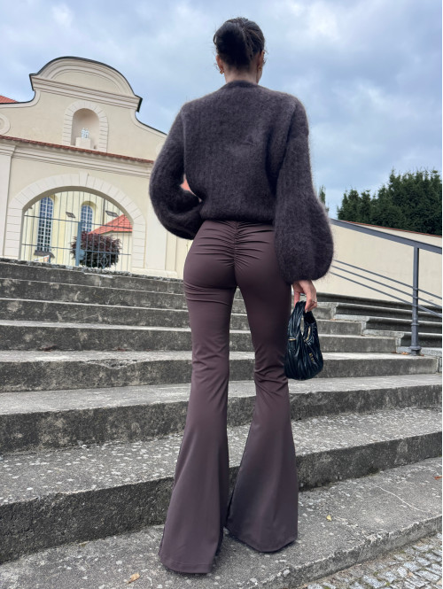 Spodnie dzwony z marszczeniem czekoladowe Astrid 171 - photo #35