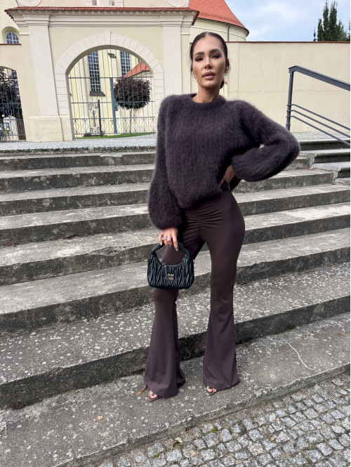 Ciemno czekoladowy Sweter moherowy z poszerzanymi rękawami WALENCJA 52 - photo #10