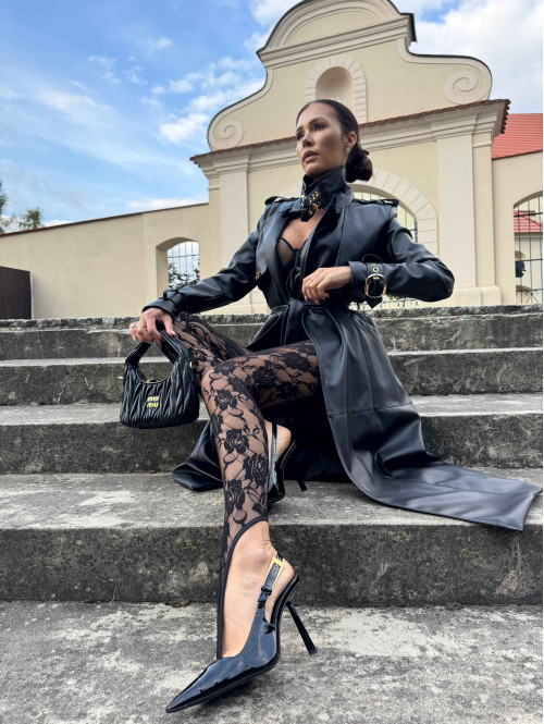 Czarne legginsy koronkowe z zakładką na palec GLAMOUR 163 - photo #11