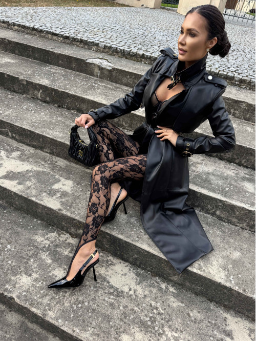 Czarne legginsy koronkowe z zakładką na palec GLAMOUR 163