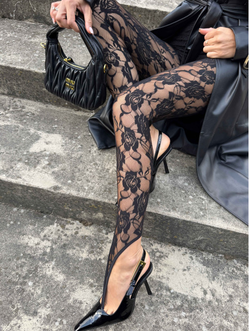 Czarne legginsy koronkowe z zakładką na palec GLAMOUR 163 - photo #14